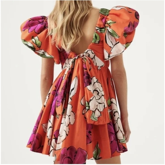 Aje Gretta Bow Back Mini Dress Vivid Camellia - Picture 2 of 16